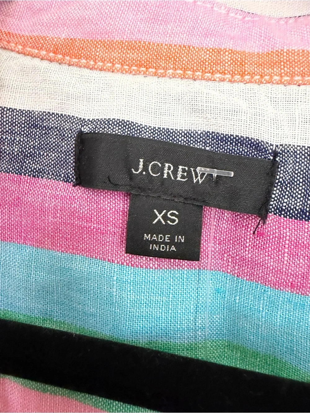 J Crew Short-sleeve linen popover top in rainbow stripe, size XS